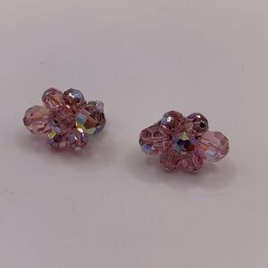 Vintage Sherman pink AB crystal clip earrings
